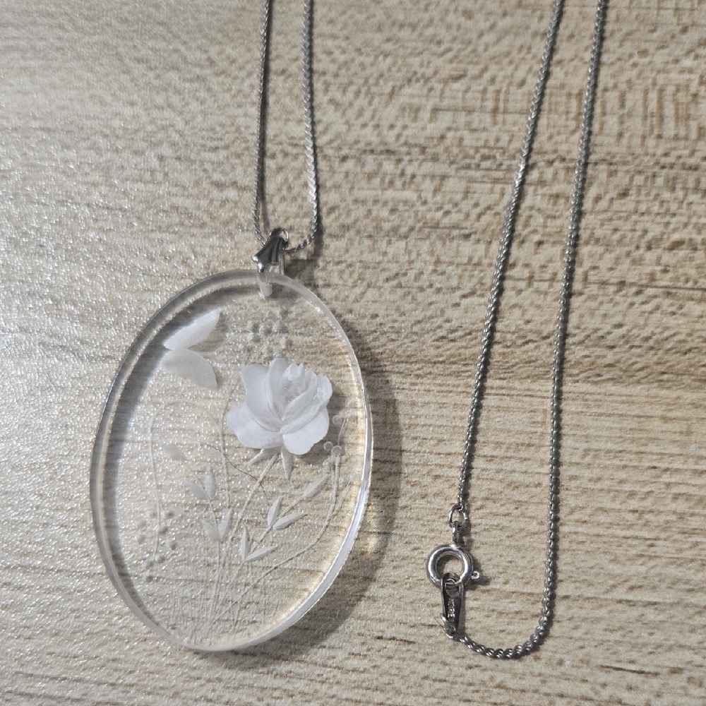 Vintage Silver Engraved Floral Pendant Necklace Stamped Korea 💫